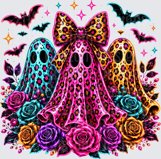 Neon Leopard Print Ghosts Bow Bats Roses Halloween Trio