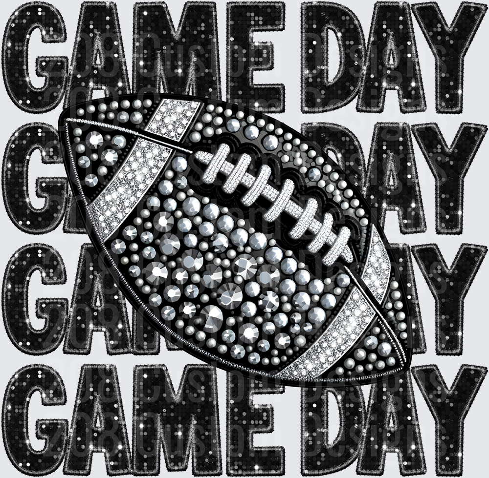 Black Sequin Game Day Rhinestone Football Repeat Stack