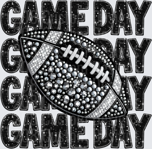 Black Sequin Game Day Rhinestone Football Repeat Stack