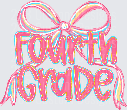 Fourth Grade Coquette Pink Bow Ribbon Typography