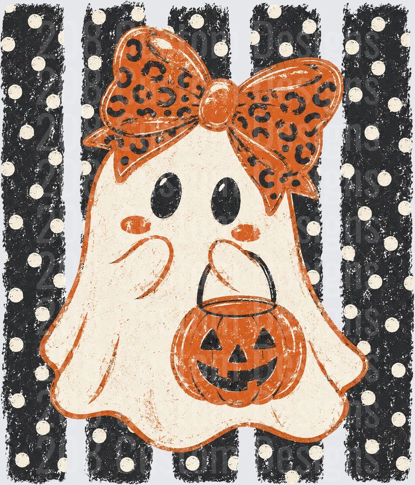 Cute Girl Ghost Leopard Bow Jack-O-Lantern Halloween