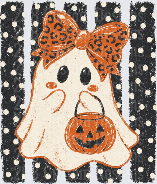 Cute Girl Ghost Leopard Bow Jack-O-Lantern Halloween