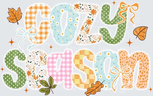 Cozy Fall Season Typography with Autumn Leaves and Bows
