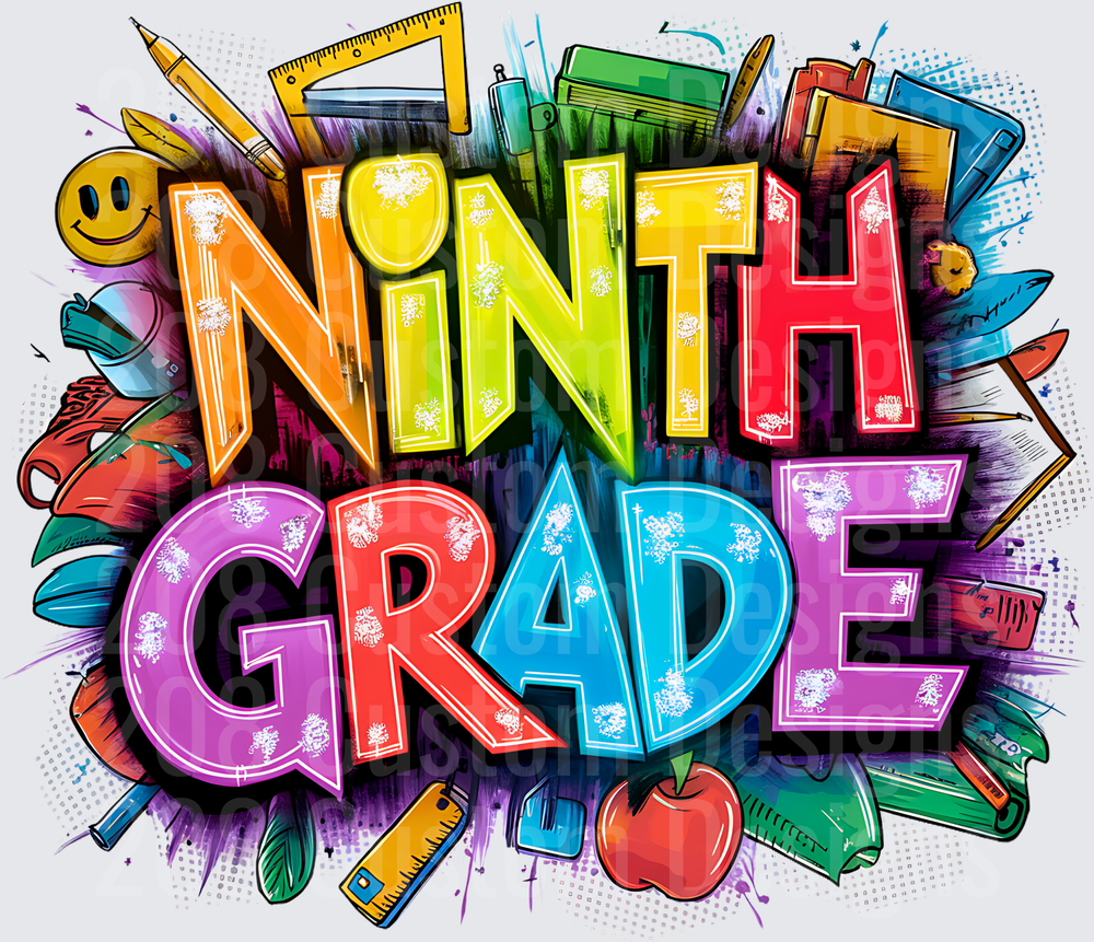 Ninth Grade Bold Graffiti School Supplies Rainbow Design