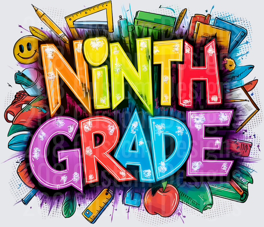 Ninth Grade Bold Graffiti School Supplies Rainbow Design