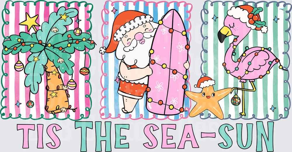 Tis The Sea-Sun Tropical Christmas Santa Flamingo Beach