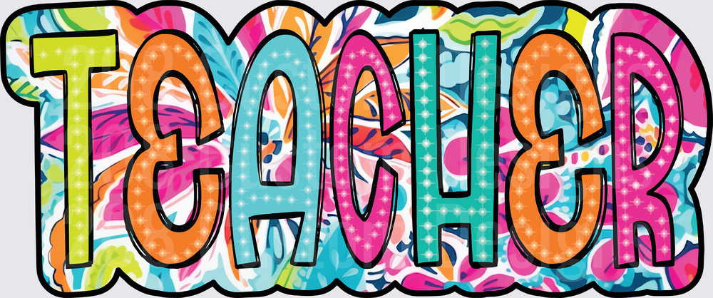 Colorful Boho Floral Teacher Bold Retro Doodle Letters