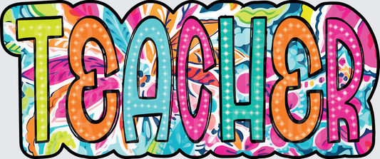 Colorful Boho Floral Teacher Bold Retro Doodle Letters