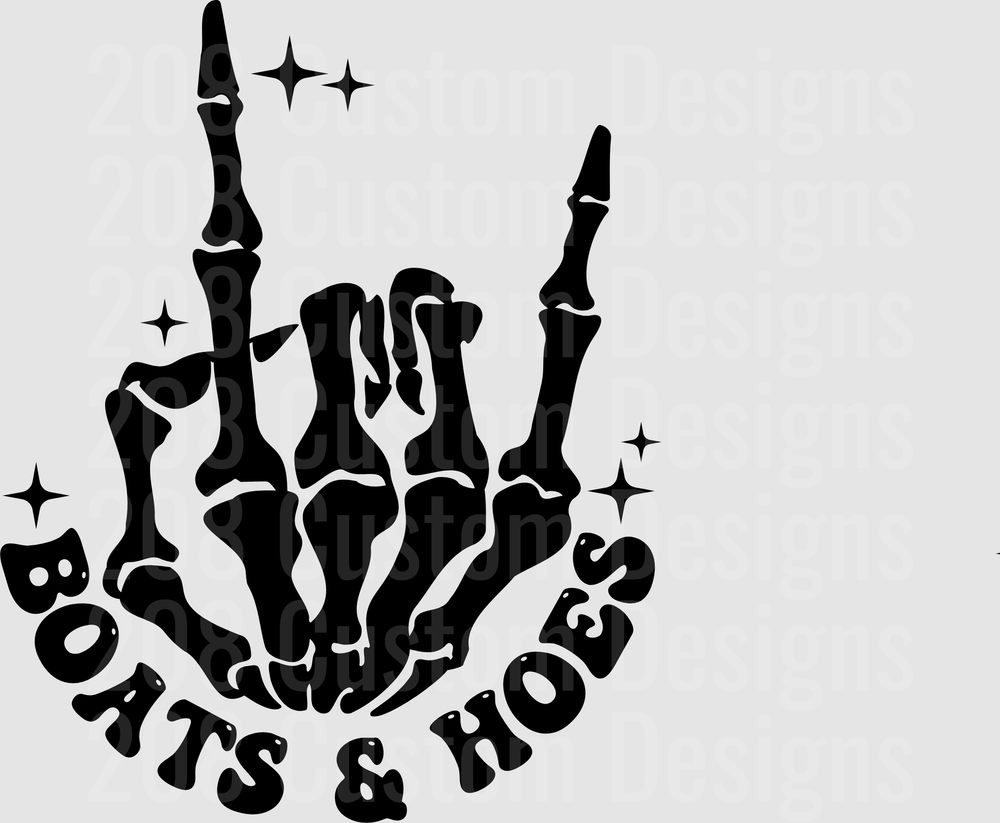 Skeleton Hand Rock with Boats and Hoes Text