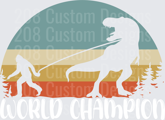 Bigfoot Walking Dino Retro Sunset Silhouette Design