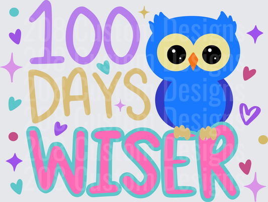 100 Days Wiser Cute Blue Owl 100th Day of School