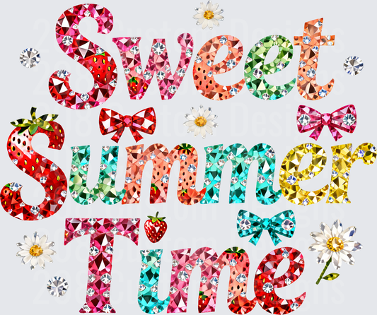 Sweet Summer Time Strawberry Rhinestone Typography Design