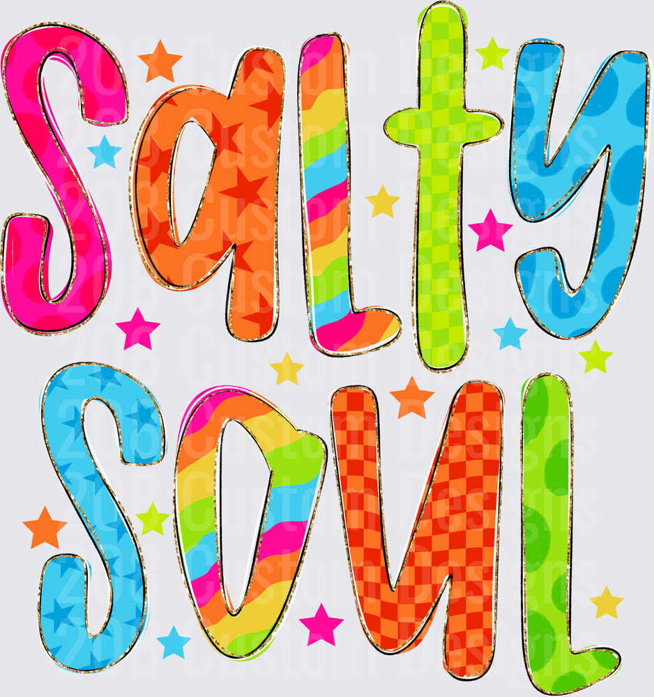 Salty Soul Colorful Rainbow Letters with Stars