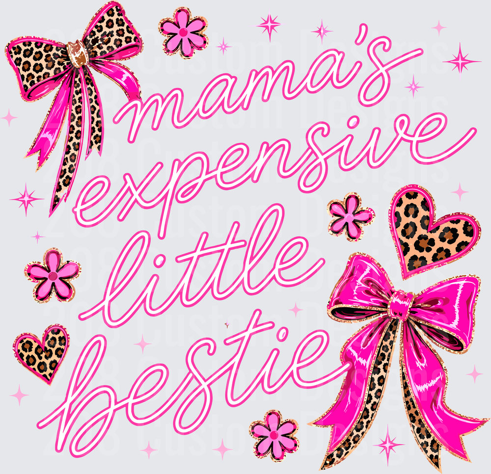Mama's Expensive Little Bestie Pink Leopard Bow