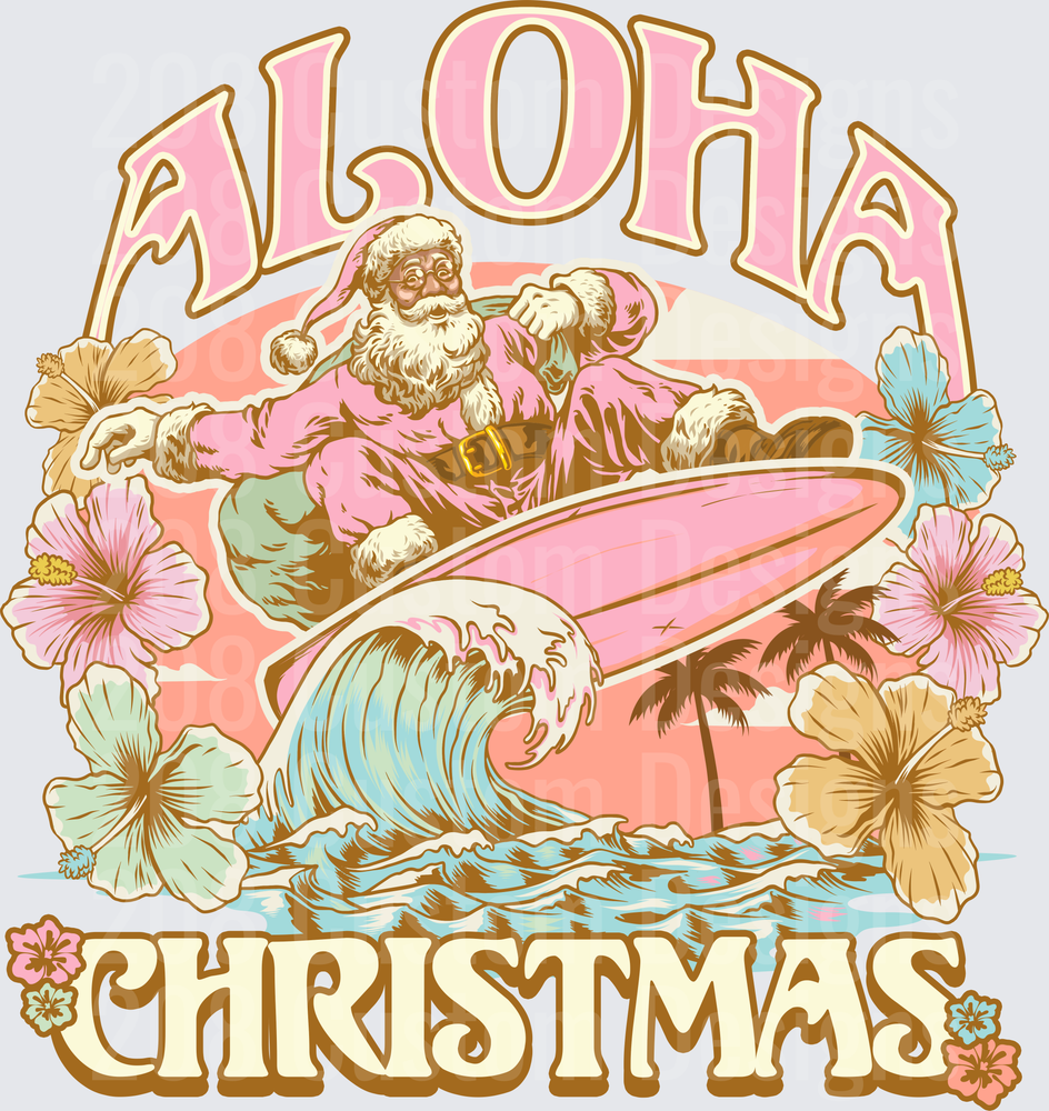 Aloha Christmas Santa Surfing Hawaiian Holiday Design