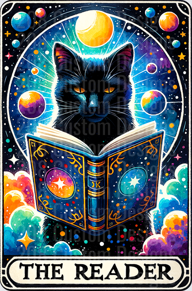 Cosmic Black Cat Reading Magic Book Tarot Card The Reader