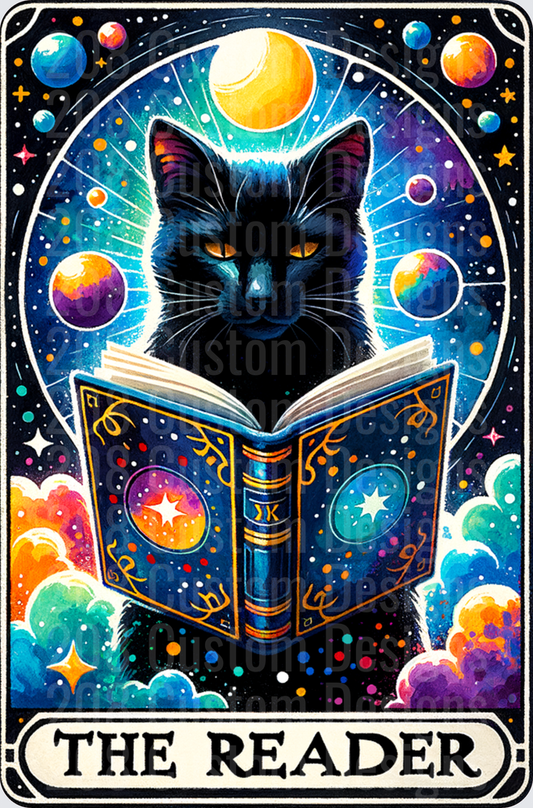 Cosmic Black Cat Reading Magic Book Tarot Card The Reader