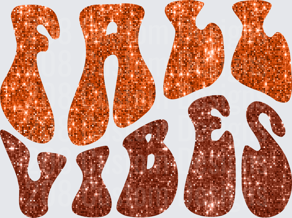 Fall Vibes Orange and Brown Glitter Text Design