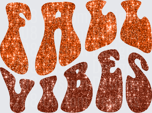 Fall Vibes Orange and Brown Glitter Text Design