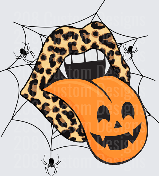 Leopard Print Vampire Lips Jack-O-Lantern Tongue Spider Web