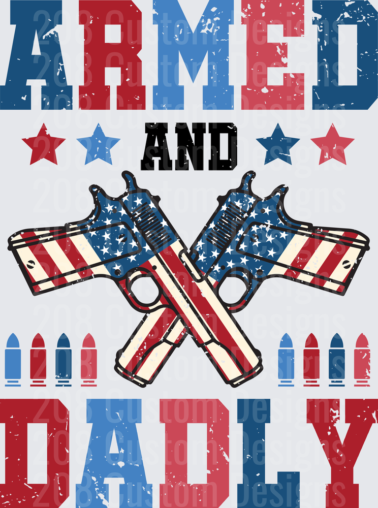 Armed and Daily Crossed Pistols American Flag Patriotic Design