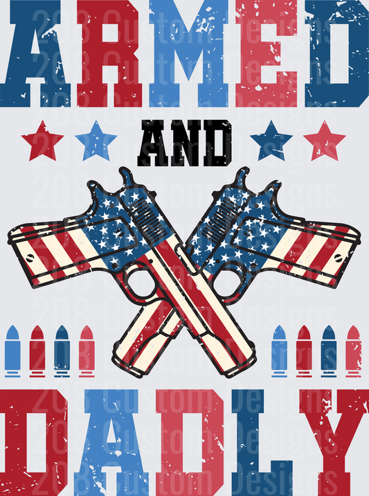 Armed and Daily Crossed Pistols American Flag Patriotic Design