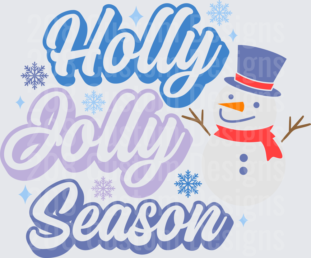 Holly Jolly Season Snowman with Top Hat and Snowflakes