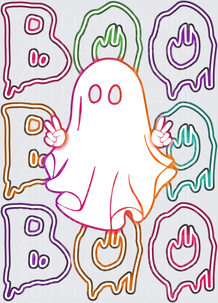 Neon Ghost Peace Sign Triple BOO Halloween