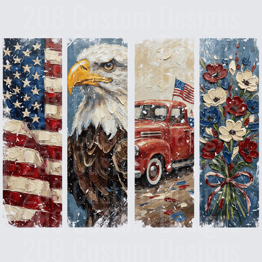 Rustic Americana Four Panel Design with Eagle Flag Truck and Flowers