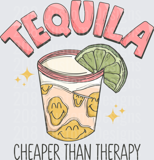 Tequila Cheaper Than Therapy Cocktail Glass with Lime