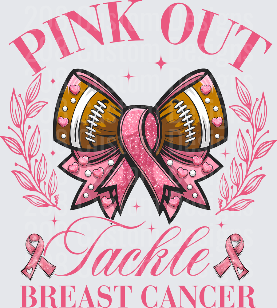 Pink Out Tackle Breast Cancer Football Bow with Awareness Ribbons