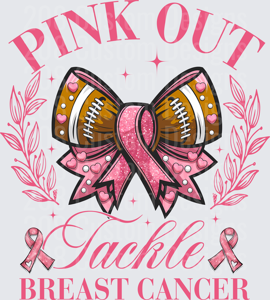 Pink Out Tackle Breast Cancer Football Bow with Awareness Ribbons
