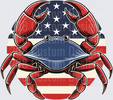 Red Blue Crab with American Flag Background
