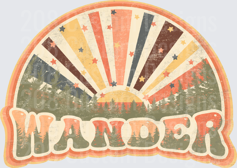 Retro Wander Sunburst Mountains Vintage Wanderlust Design