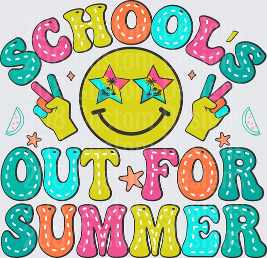 School's Out For Summer Retro Smiley Face Peace Signs