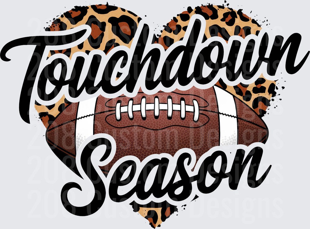 Touchdown Season Leopard Print Heart Football Script