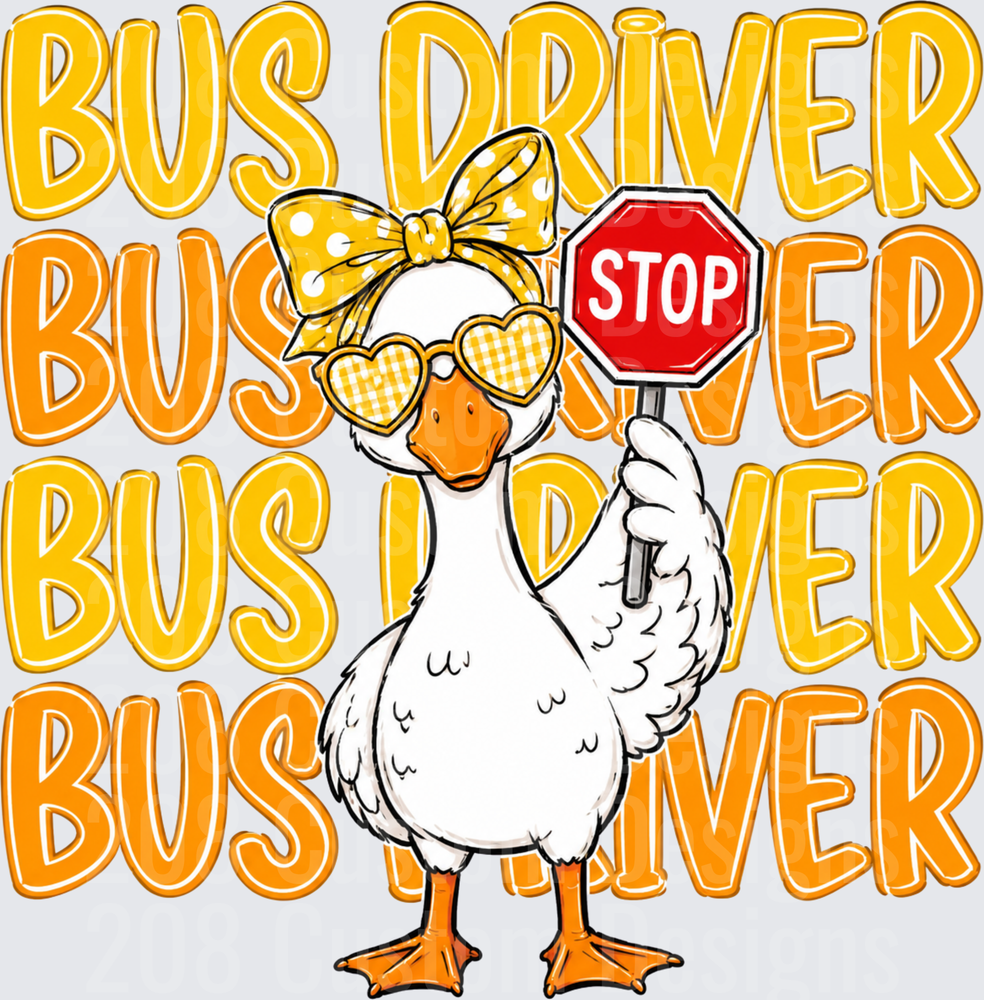 Bus Driver Goose with Bow Sunglasses Holding Stop Sign