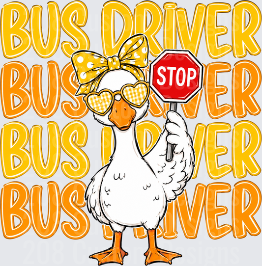 Bus Driver Goose with Bow Sunglasses Holding Stop Sign