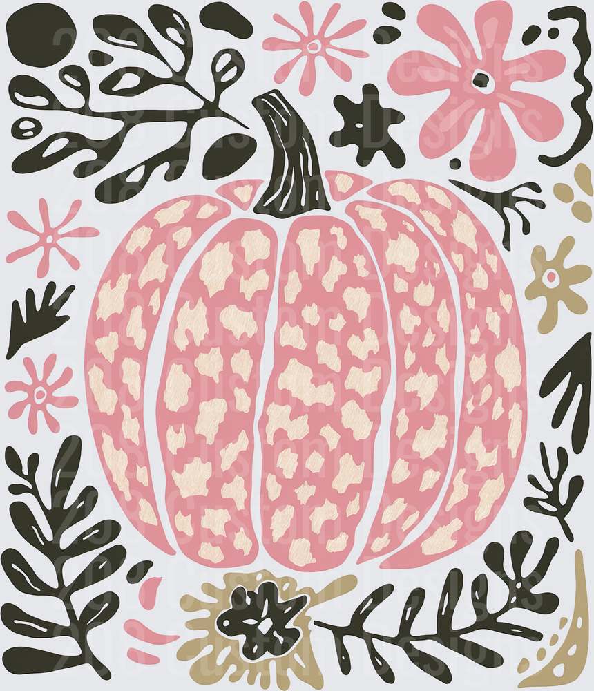 Pink Leopard Print Pumpkin with Fall Floral Elements