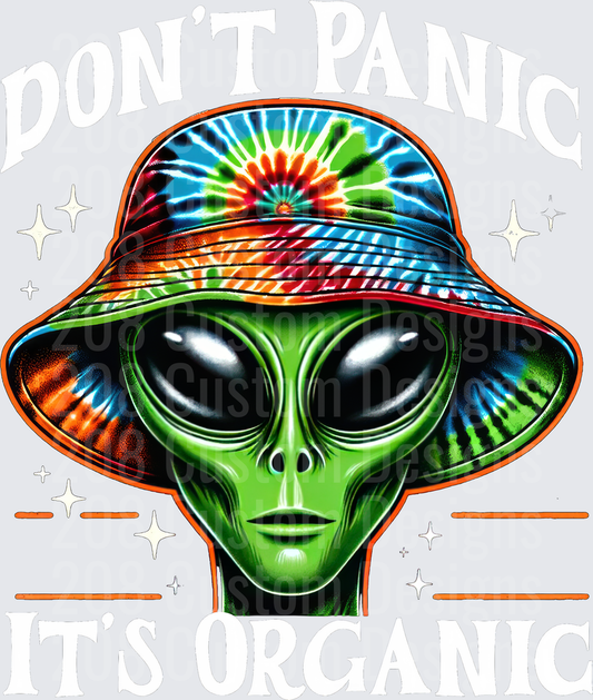 Green Alien Head Wearing Colorful Tie-Dye Bucket Hat