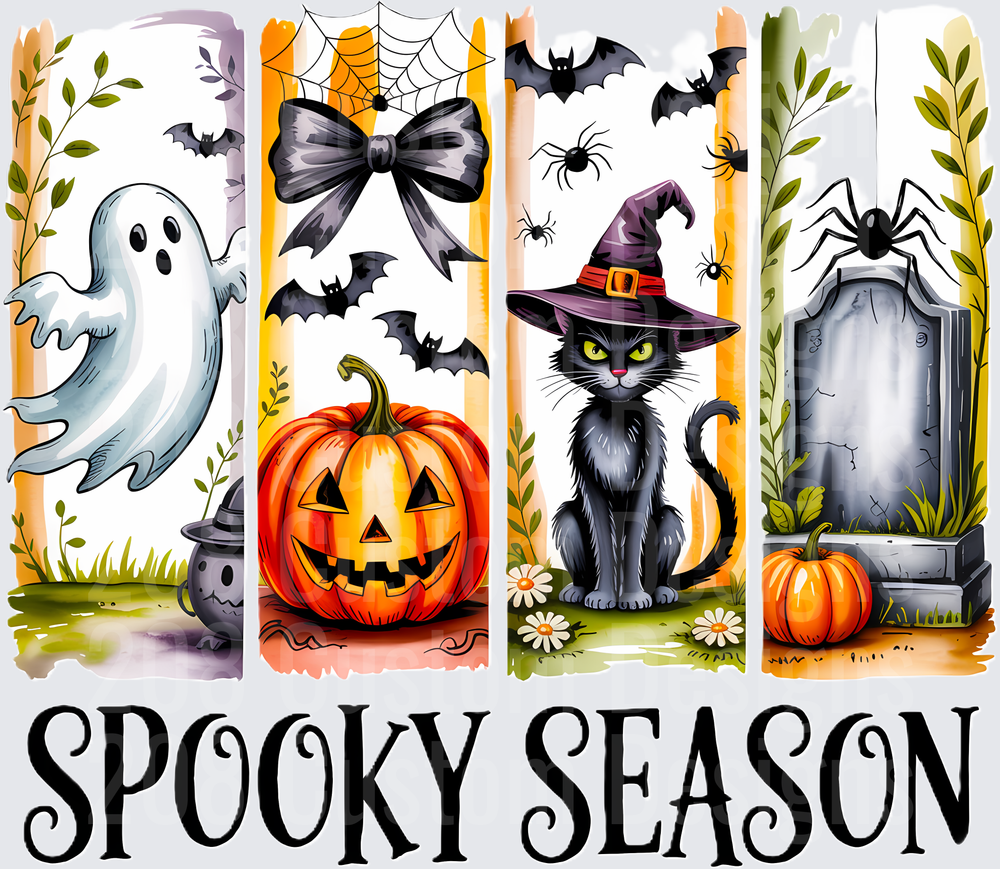 Spooky Season Halloween Four Panel Ghost Pumpkin Black Cat Graveyard