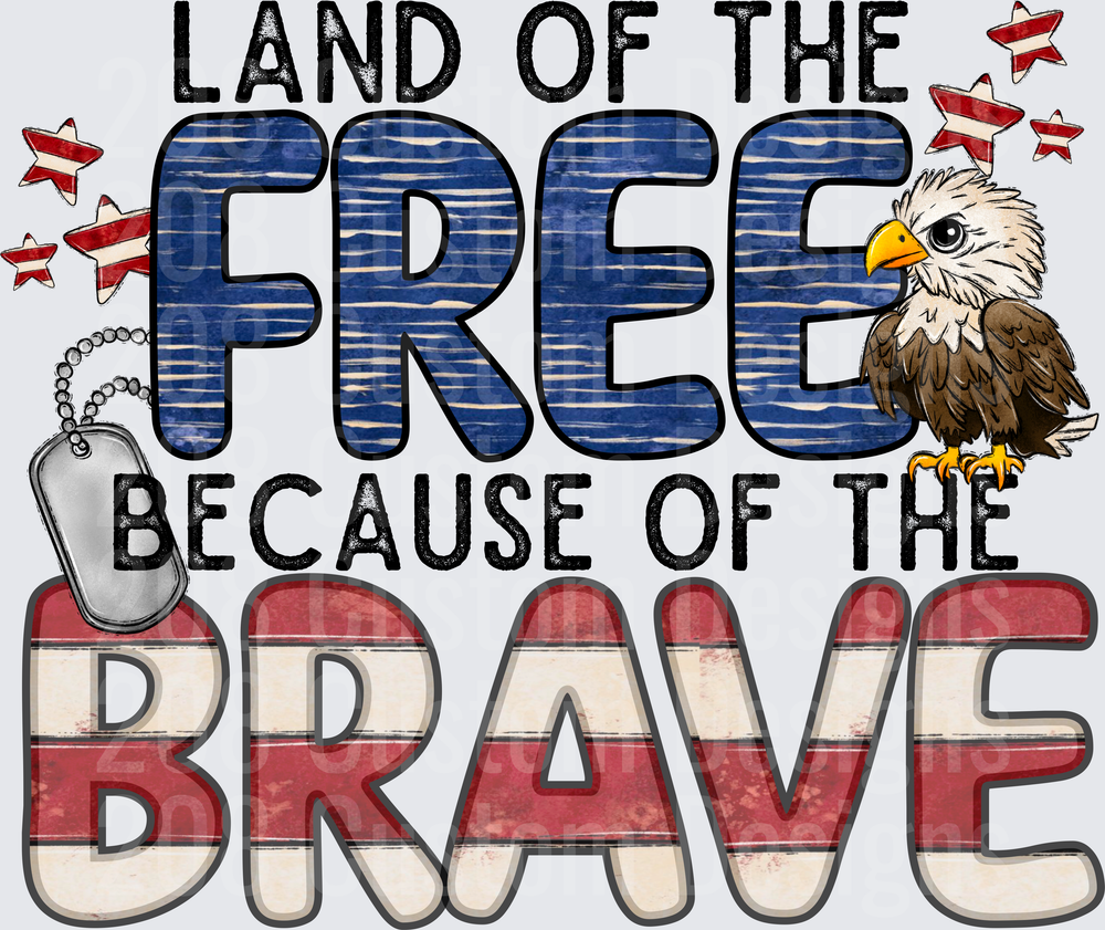 Land of the Free Because of the Brave Eagle Dog Tags Stars