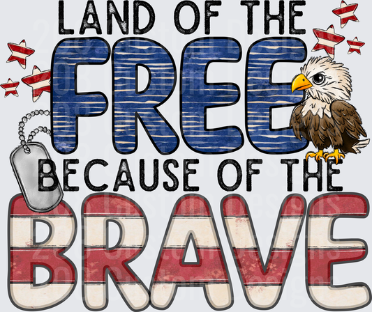 Land of the Free Because of the Brave Eagle Dog Tags Stars