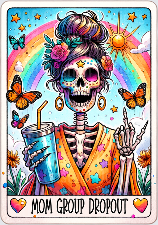 Mom Group Dropout Day of the Dead Skeleton with Rainbow and Butterflies