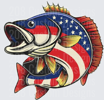 Patriotic Bass Fish with American Flag Stars and Stripes