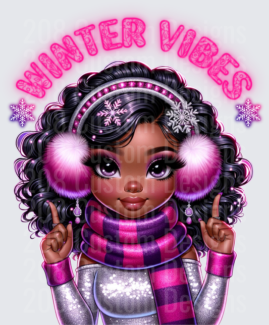 Winter Vibes Girl with Purple Earmuffs and Scarf