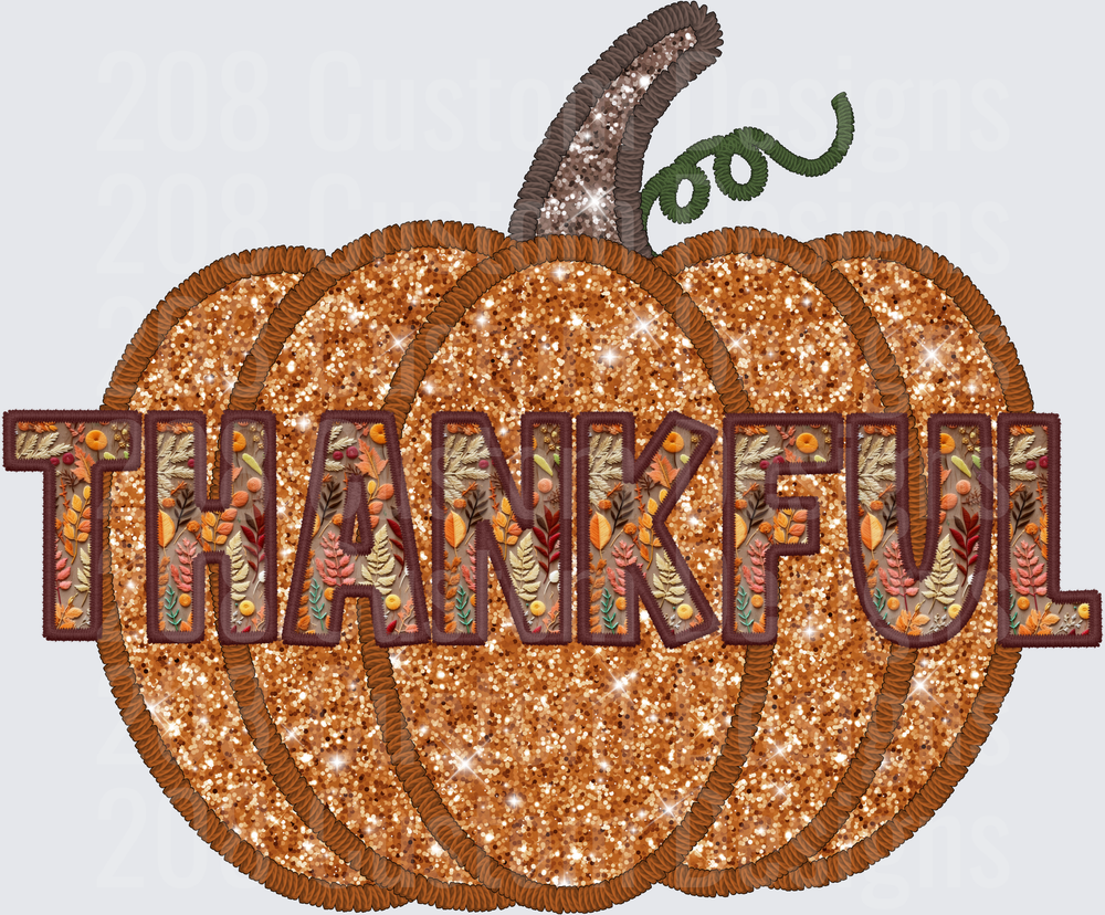 Thankful Glitter Pumpkin Embroidery Fall
