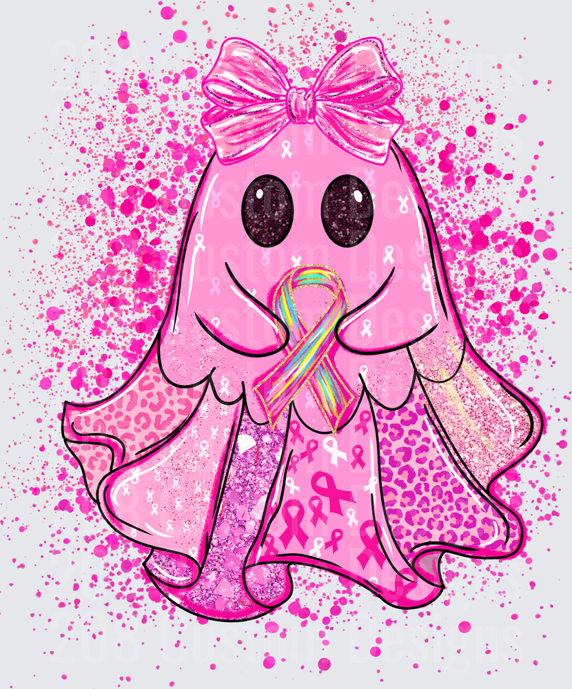Pink Glitter Ghost Bow Breast Cancer Awareness Ribbon