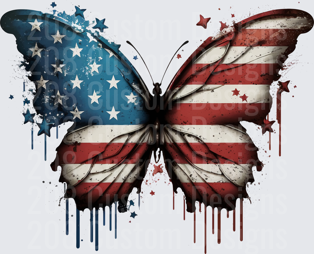 American Flag Butterfly with Paint Drip Effect