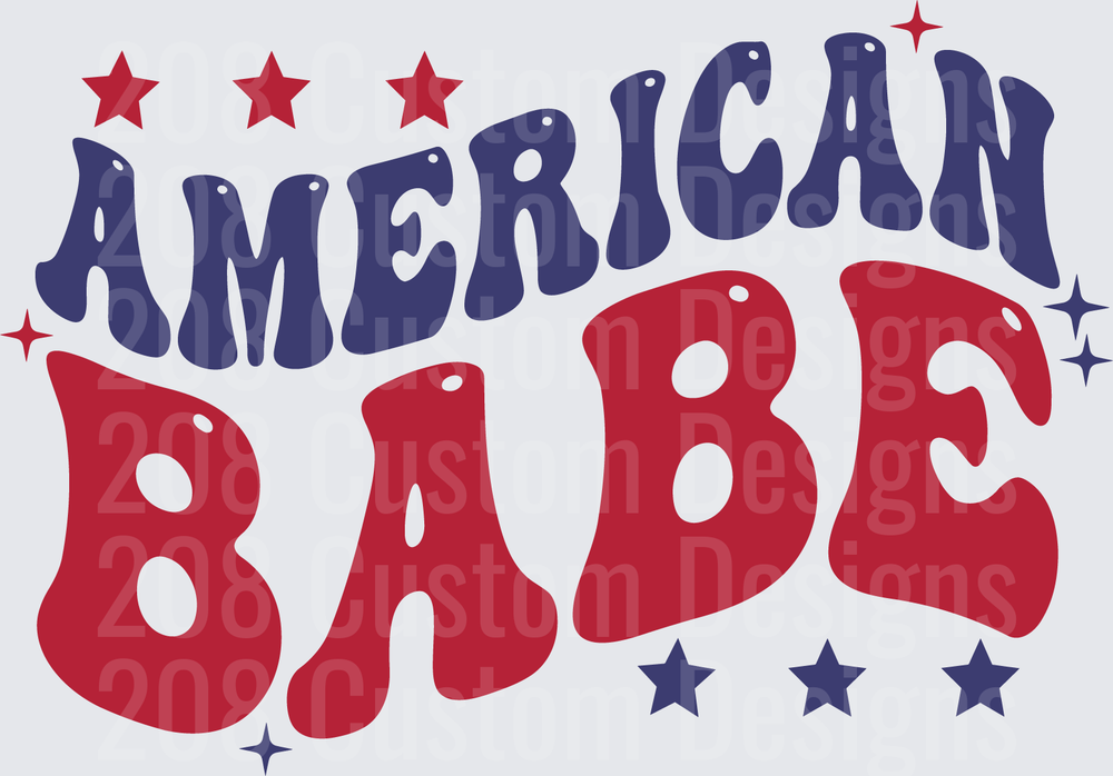 American Babe Patriotic Text with Red White Blue Stars